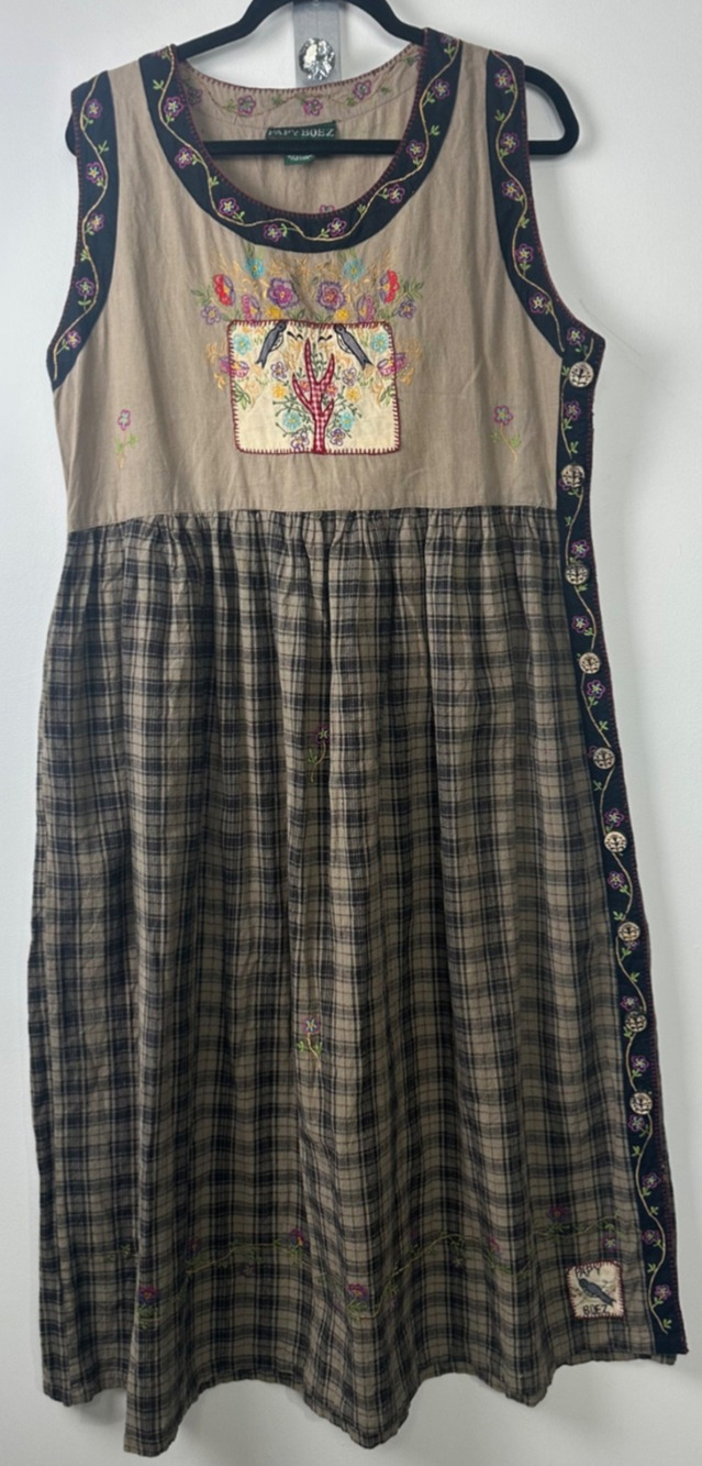 Vtg Papy Boez Emboirdered Midi Dress Jumper Women S/M Cottagecore Teacher A29